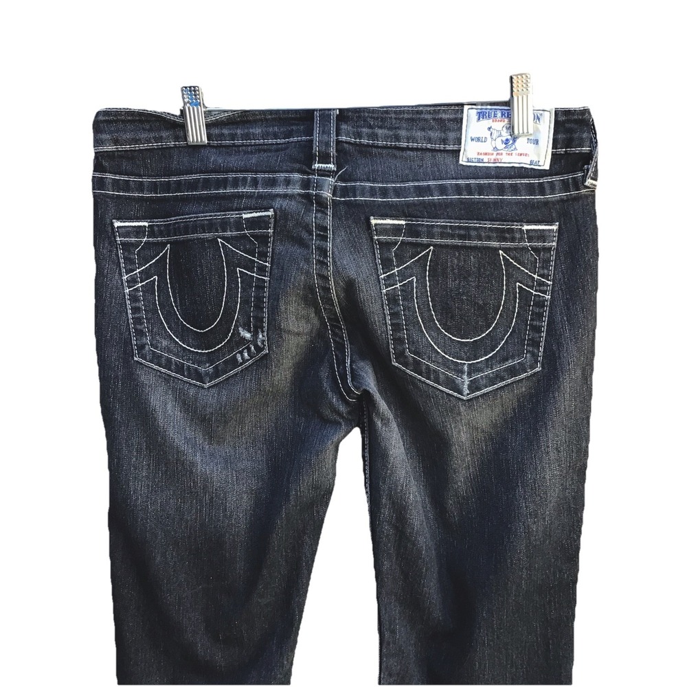 True Religion Skinny Jeans Women's Size 29 Black Gray Wash White Stitch